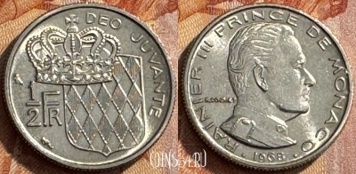 Монако 1/2 франка 1968 года, KM# 145, 280s-129