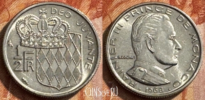 Монако 1/2 франка 1968 года, KM# 145, 282s-122
