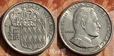 Монако 1/2 франка 1968 года, KM# 145, 282s-138
