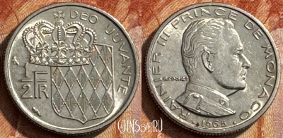 Монако 1/2 франка 1965 года, KM# 145, 283s-030