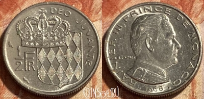 Монако 1/2 франка 1968 года, KM# 145, 493р-072 ♛