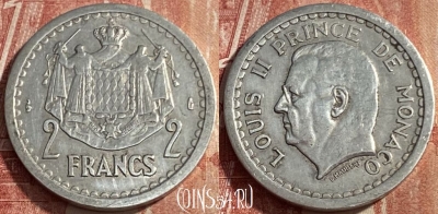 Монако 2 франка 1943 года, KM# 121, 242q-028 ♛
