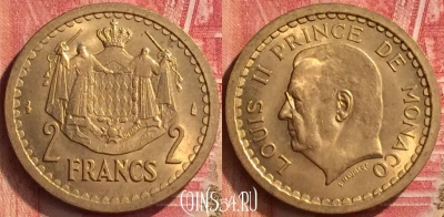 Монако 2 франка 1945 года, KM# 121a, UNC, 212m-087