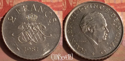 Монако 2 франка 1981 года, KM# 157, 433-083