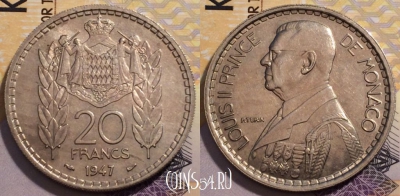 Монако 20 франков 1947 года, KM# 124, 236-027