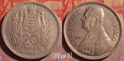Монако 20 франков 1947 года, KM# 124, 107f-137