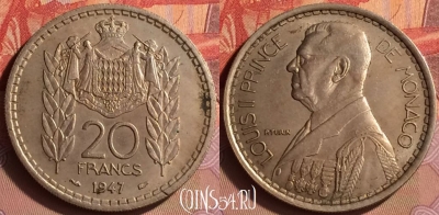 Монако 20 франков 1947 года, KM# 124, 433-022