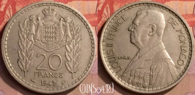 Монако 20 франков 1947 года, KM# 124, 445-093