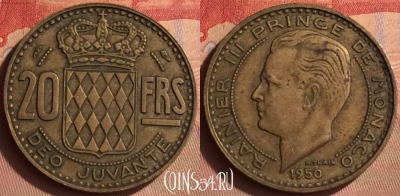 Монако 20 франков 1950 года, KM# 131, 433-118