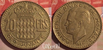 Монако 20 франков 1951 года, KM# 131, 081b-060