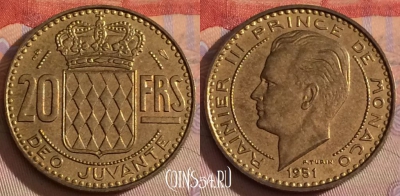Монако 20 франков 1951 года, KM# 131, 330-038