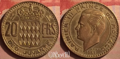 Монако 20 франков 1951 года, KM# 131, 433-091