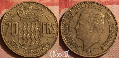 Монако 20 франков 1951 года, KM# 131, 433-092