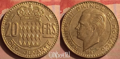 Монако 20 франков 1951 года, KM# 131, 433-103 ♛