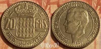 Монако 20 франков 1951 года, KM# 131, 463q-584 ♛