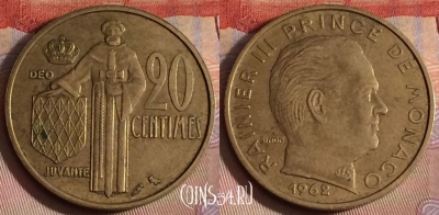 Монако 20 сантимов 1962 года, KM# 143, 270b-065