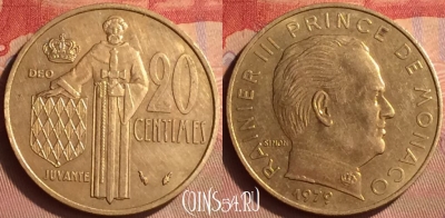 Монако 20 сантимов 1979 года, KM# 143, 433-114 ♛
