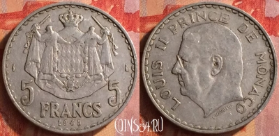 Монако 5 франков 1945 года, KM# 122, 152o-060