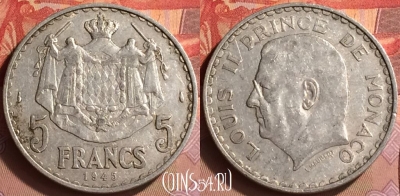 Монако 5 франков 1945 года, KM# 122, 432-111