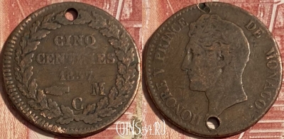 Монако 5 сантимов 1837 года, KM# 95.2a, 074s-126 ♛