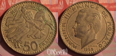 Монако 50 франков 1950 года, KM# 132, 055i-090