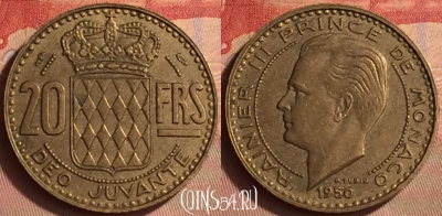 Монако 20 франков 1950 года, KM# 131, 433-086 ♛