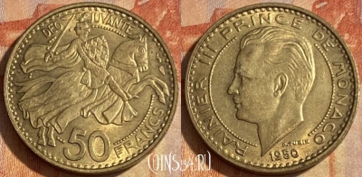 Монако 50 франков 1950 года, KM# 132, 463q-582 ♛