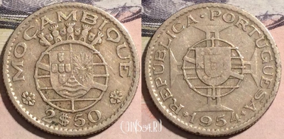 Мозамбик 2.5 эскудо 1954 года, KM# 78, 171-115