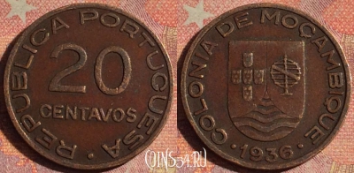 Мозамбик 20 сентаво 1936 года, KM# 64, 195i-107