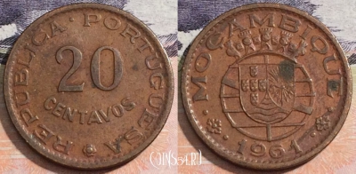 Мозамбик 20 сентаво 1961 года, KM# 85, 171-054