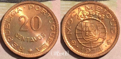 Мозамбик 20 сентаво 1974 года, KM# 88, 171-135