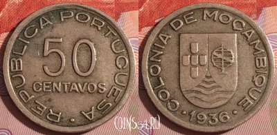 Мозамбик 50 сентаво 1936 года, KM# 65, 167c-025