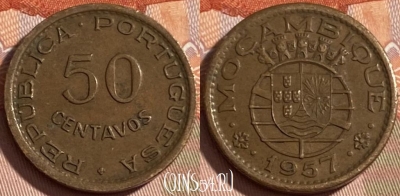 Мозамбик 50 сентаво 1957 года, KM# 81, 489р-086