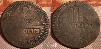 Мюнстера 3 пфеннига 1739-60 г., гнутая, 372s-122