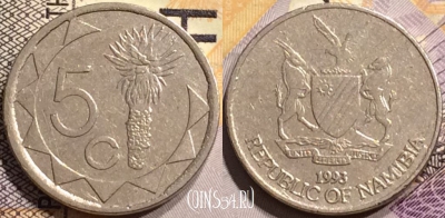 Намибия 5 центов 1993 года, KM# 1, 146-058