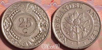 Антильские острова 25 центов 1990 года, KM# 35, 226k-136