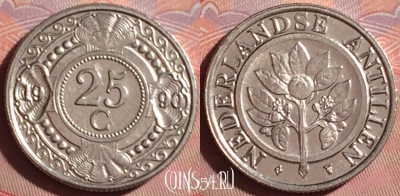 Антильские острова  25 центов 1990 года, KM# 35, 255f-014