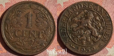 Антильские острова 1 цент 1959 года, KM# 1, 175i-018
