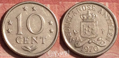 Антильские острова 10 центов 1970 года, KM# 10, 393-121