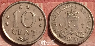 Антильские острова 10 центов 1970 года, KM# 10, 395-144