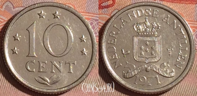 Антильские острова 10 центов 1971 года, KM# 10, 100e-040