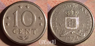 Антильские острова 10 центов 1974 года, KM# 10, 329g-118