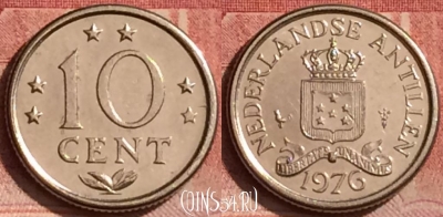 Антильские острова 10 центов 1976 года, KM# 10, 395-129