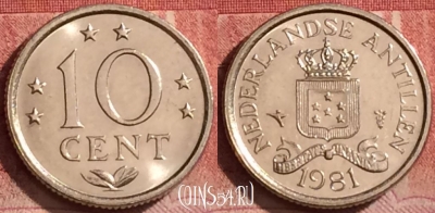 Антильские острова 10 центов 1981 года, KM# 10, 391-056