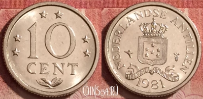 Антильские острова 10 центов 1981 года, KM# 10, 391-057