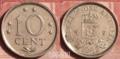 Антильские острова 10 центов 1982 года, KM# 10, 393-120