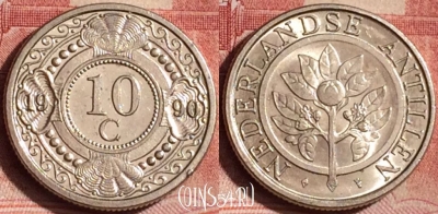 Антильские острова 10 центов 1990 года, KM# 34, 394-009