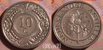 Антильские острова 10 центов 1992 года, KM# 34, 225f-099
