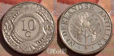 Антильские острова 10 центов 1993 года, KM# 34, 105d-027