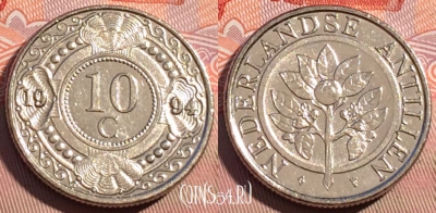 Антильские острова 10 центов 1994 г., ↑↑, 0°, 085c-037